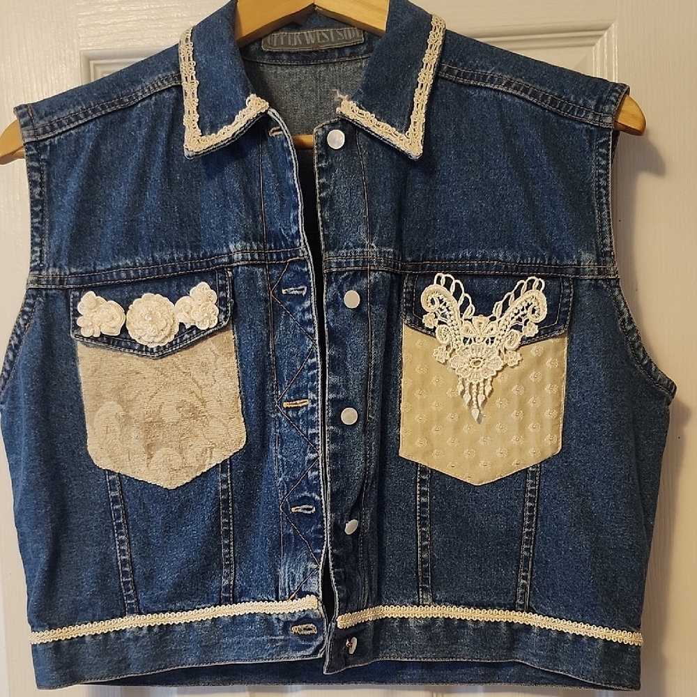 Denim Vest with Lace Accents
